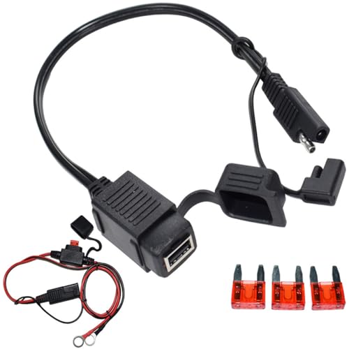 Acmerota Motorrad-USB-Ladegerät SAE-zu-USB-Kabeladapter SAE 2,1-Ampere-Anschluss wasserdicht, Inline-Sicherung, Motorrad 12 V für Motorrad-Mobiltelefon-GPS usw. Adapter-Kit mit Kabelbindersicherung von Acmerota