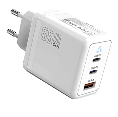 65W USB C Ladegerät, 3Port Schnellladegerät mit GaN Tech Schnellladegerät Charger Adapter kompatibel mit MacBook/Pro/Air, Phone, i-Pad, Galaxy, Huawei Netzteil für Tablet Laptops von Acocodi