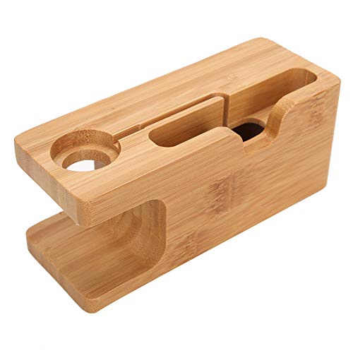 Bamboo Ladedockstation mit Wachstand, Telefonhalter, Multifunktionalorganisator für Büro -Heimautos Ladungskabel -Versteck von Acouto