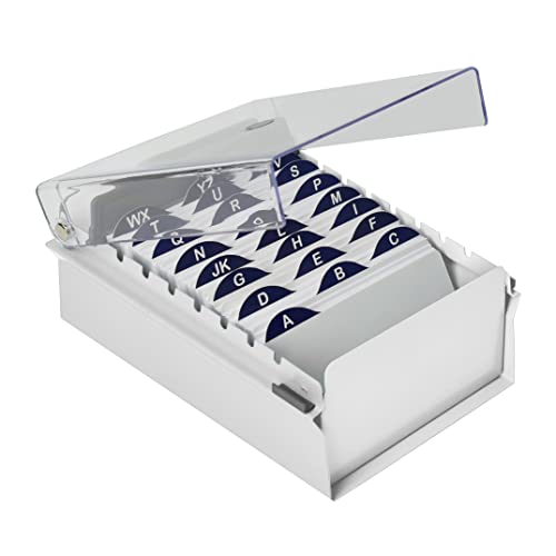 Acrimet 3" x 5" Karteikartenhalter Organizer mit Metallbasis, Robust (Inklusive AZ-Indexkarten und einem Kunststoff-Trenner) (Weiße mit klarer Kunststoffdeckelabdeckung) von Acrimet