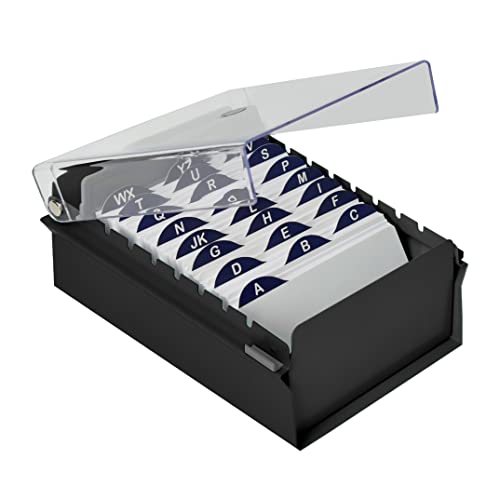 Acrimet 3" x 5" Karteikartenhalter Organizer mit Metallbasis, Robust (Inklusive AZ-Indexkarten und einem Kunststoff-Trenner) (Schwarze mit klarer Kunststoffdeckelabdeckung) von Acrimet