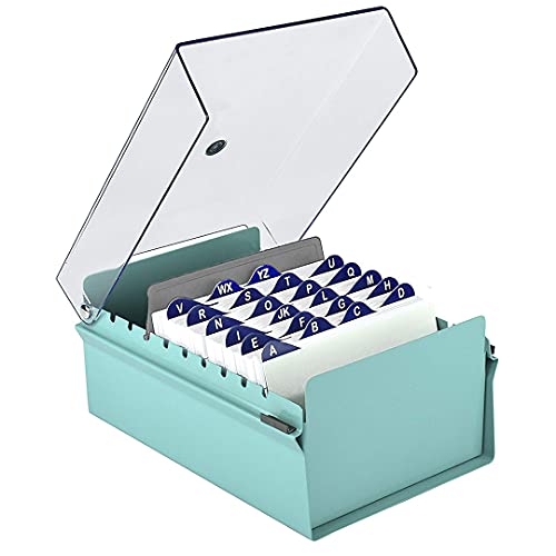 Acrimet 4" x 6" Karteikartenhalter Organizer mit Metallbasis, Robust (Inklusive AZ-Indexkarten und einem Kunststoff-Trenner) (Grüne mit klarer Kunststoffdeckelabdeckung) von Acrimet