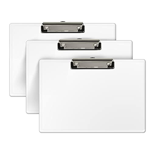 Acrimet Kunststoff-Klemmbrett im Querformat, Briefgröße A4, flacher Clip, 24,9 x 34,5 cm, Weiß, 3 Stück von Acrimet