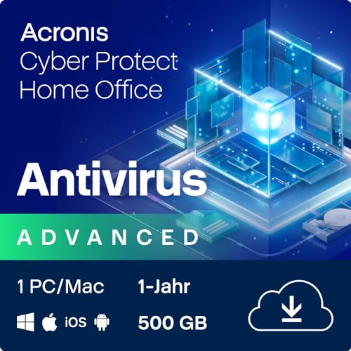 Acronis Cyber Protect Home Office 2023 | Advanced | 500 GB Cloud-Speicher | 1 PC/Mac | 1 Jahr | Windows/Mac/Android/iOS | Internet Security inkl. Backup | Aktivierungscode per Email von Acronis