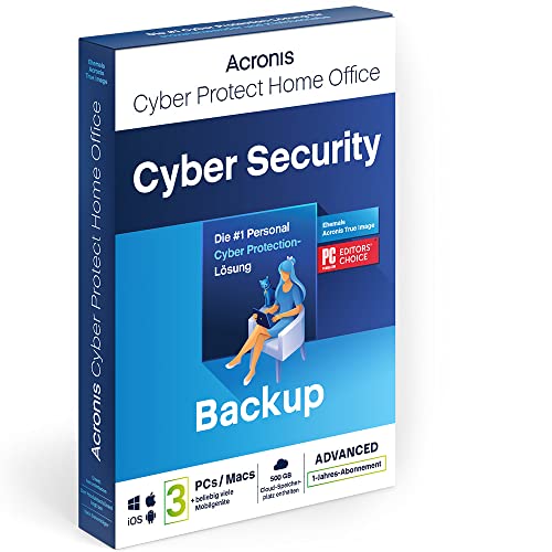 Acronis Cyber Protect Home Office 2023 Advanced 500 GB Cloud-Speicher 3 PC/Mac 1 Jahr Windows/Mac/Android/iOS Internet Security inklusive Backup Aktivierungscode per Post von Acronis