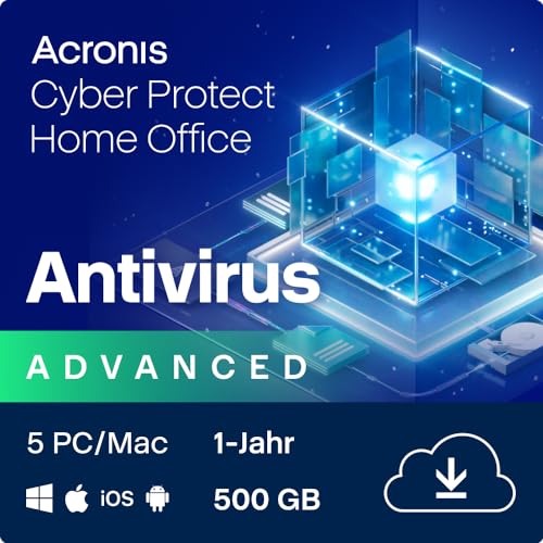 Acronis Cyber Protect Home Office 2023 | Advanced | 500 GB Cloud-Speicher | 5 PC/Mac | 1 Jahr | Windows/Mac/Android/iOS | Internet Security inkl. Backup | Aktivierungscode per Email von Acronis