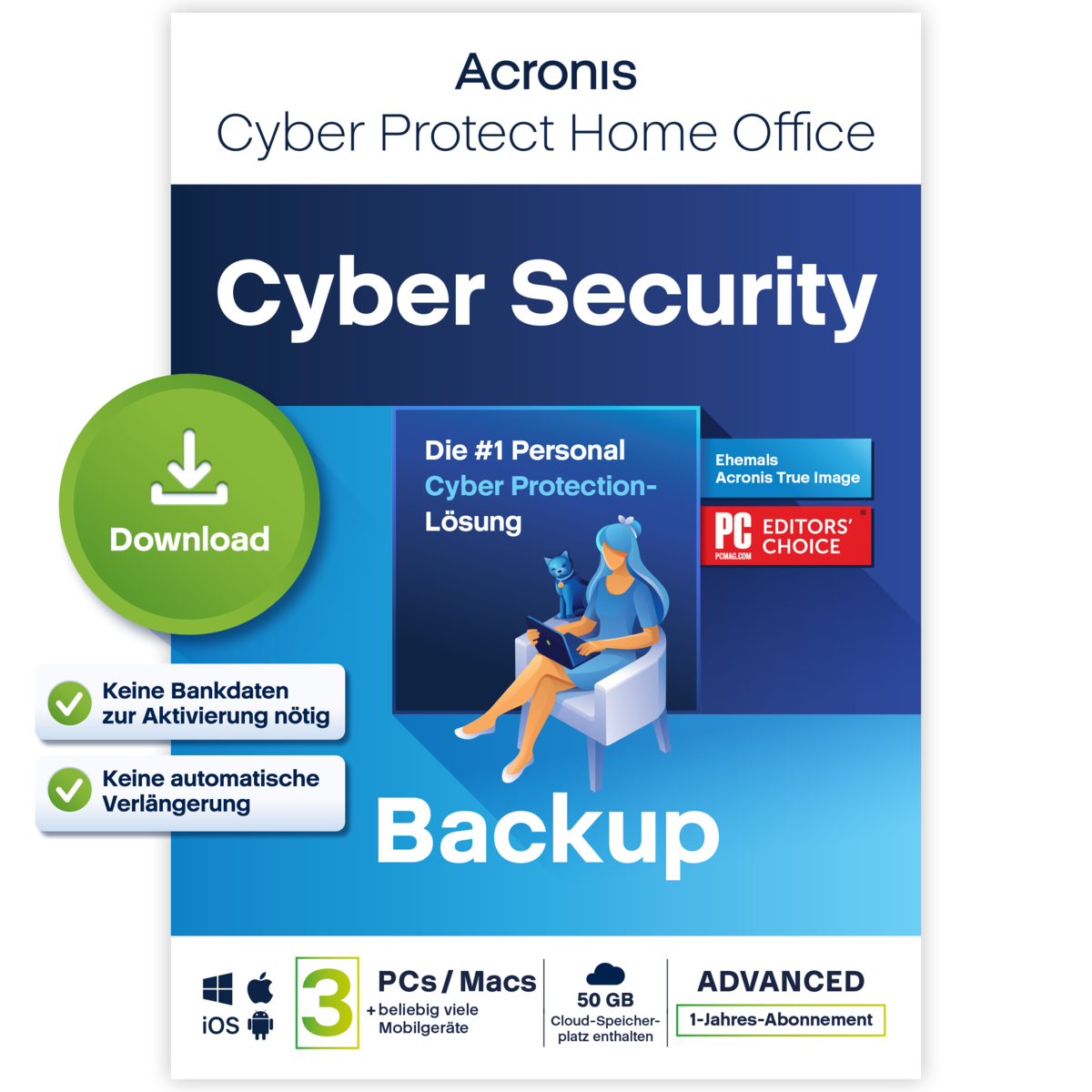 Acronis Cyber Protect Home Office Advanced [3 Geräte - 1 Jahr] + 50 GB Cloud Storage von Acronis