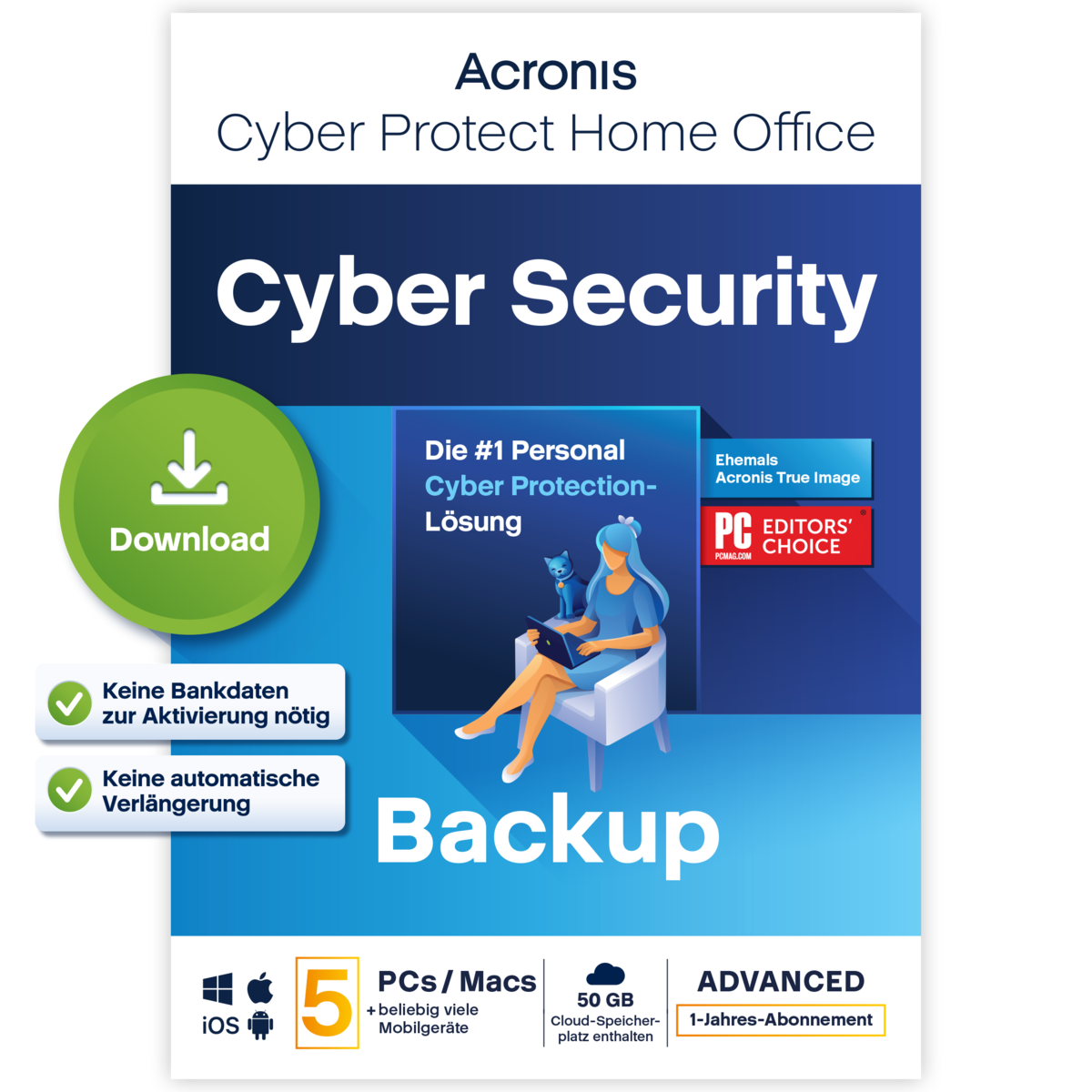 Acronis Cyber Protect Home Office Advanced [5 Geräte - 1 Jahr] + 50 GB Cloud Storage von Acronis