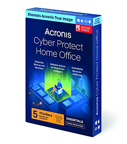 Acronis Cyber Protect Home Office Essentials | Backup Edition | Flexible Backups & basic Cyber-Schutz | Preisgekrönte Datensicherung & Wiederherstellung | 1-Jahres-Lizenz | Box mit Code | 5 PC/Mac von Acronis