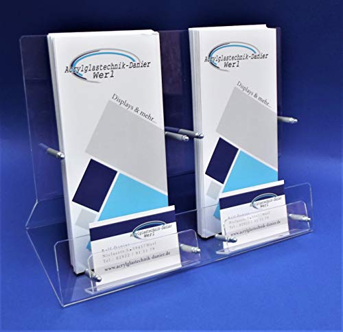 2-Fach Flyerständer mit Visitenkartenständer 1/3A4+DIN LANG von Acrylglastechnik Danier