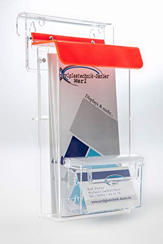 Flyerbox mit Visitenkartenbox wetterfest roter Deckel von Acrylglastechnik Danier