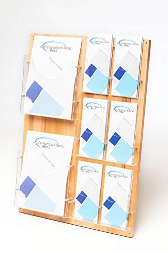 Kombi Prospektwandhalter Buche 2 Fächer DIN A4 + 6 Fächer DIN LANG von Acrylglastechnik Danier