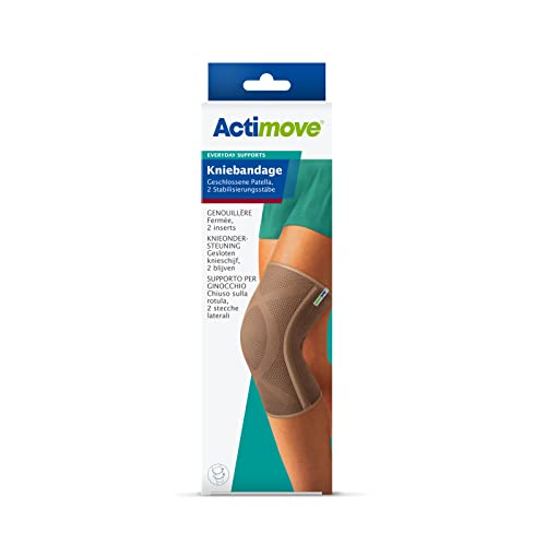 Actimove EVERYDAY SUPPORTS Kniebandage mit geschlossener Patella, 2 Stabilisierungsstäbe - feste Kompression - bei Überlastung und chronischen Knieschmerzen - Beige, Extra Large von Actimove