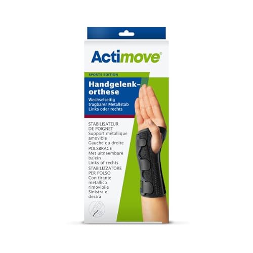 Actimove SPORTS EDITION Handgelenkorthese mit wechselseitig tragbarem Metallstab - zur Stabilisierung und Kompression beim Sport - Schwarz, Small von Actimove