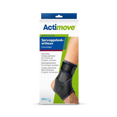 Actimove SPORTS EDITION Sprunggelenkorthese mit Kreuzzügeln - für erhöhte Stabilität im Bereich des Sprunggelenks beim Sport - Schwarz, Universalgröße von Actimove