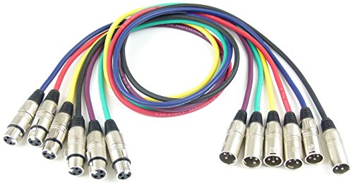 1 Set Adam Hall Mikrofonkabel je 1 m in den Farben Rot, Gelb, Grün, Blau, Vilolett, Schwarz, XLR female auf XLR male DMX Audio Studiokabel (1,0 m, Mehrfarbig, 1) von Adam Hall Cables