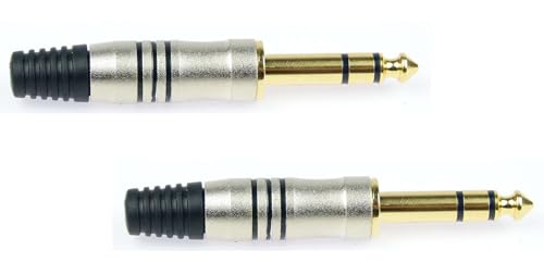 Adam Hall 2 x K3CJM3 GOLD - 6,3 mm Stereo Kabel Klinke TRS Stecker 3 pol male silber, vergoldete Kontakte, 3 Star Serie von Adam Hall