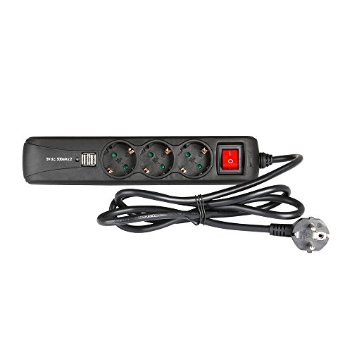 Adam Hall Accessories 8747S3USB 3-fach Steckdosenleiste mit Schalter & 2 USB-Ladebuchsen von Adam Hall Cables