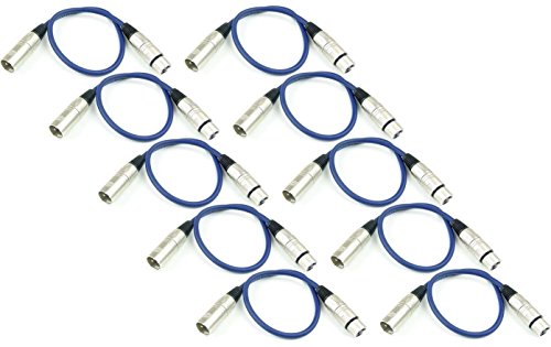 Adam Hall Cables 10 Stück K3MMF0050BLU Mikrofonkabel XLR female auf XLR male DMX Audio Kabel 3 pol polig (0,5 m, Blau, 10) von Adam Hall