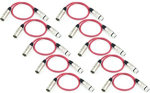 Adam Hall Cables 10 Stück K3MMF0050RED Mikrofonkabel XLR female auf XLR male DMX Audio Kabel 3 pol polig (0,5 m, Rot, 10) von Adam Hall