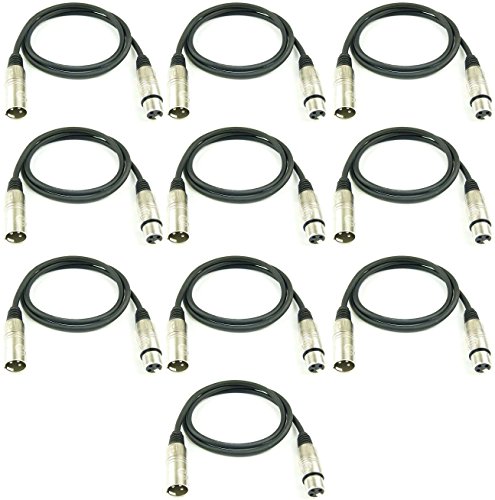 Adam Hall Cables 10 Stück K3MMF0100 Mikrofonkabel XLR female auf XLR male DMX Audio Kabel 3 pol polig (1,0 m, Schwarz, 10) von Adam Hall