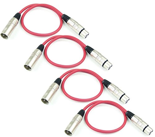 Adam Hall Cables 4 Stück K3MMF0050RED Mikrofonkabel XLR female auf XLR male DMX Audio Kabel 3 pol polig (0,5 m, Rot, 4) von Adam Hall