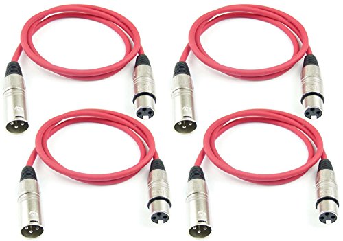 Adam Hall Cables 4 Stück K3MMF0100RED Mikrofonkabel XLR female auf XLR male DMX Audio Kabel 3 pol polig (1,0 m, Rot, 4) von Adam Hall
