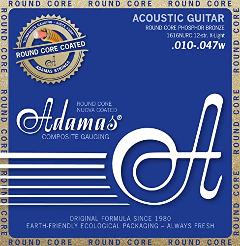 Adamas Akustik-Gitarren Saiten Nuova Phosphor Bronze beschichtet Round Core Satz 12-str. Light .010-.047 - 1616NURC von Adamas
