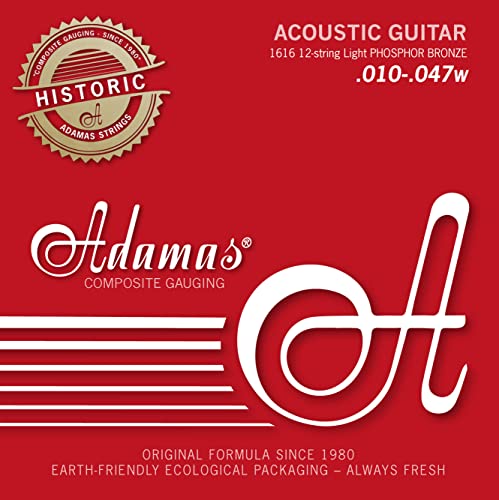 Adamas Saiten Satz für Akustikgitarre Historic Reissue Phosphor Bronze, massives Messing ball-end 12-str. Light .010-.047 von Adamas