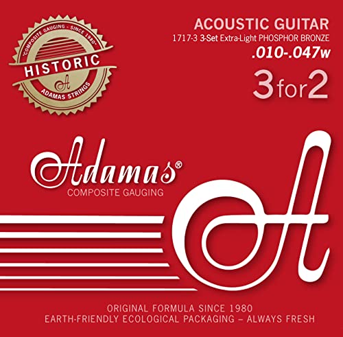 Adamas Saiten für Akustikgitarren Historic Reissue Phosphor Bronze 3er Satz Ex-Light .010 von Adamas