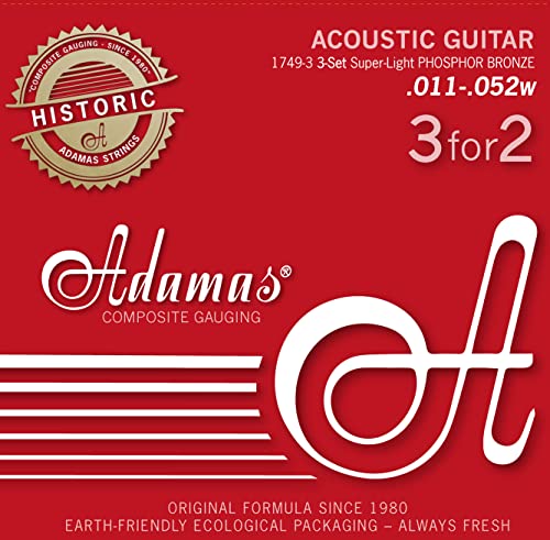 Adamas Saiten für Akustikgitarren Historic Reissue Phosphor Bronze 3er Satz Super-Light .011 von Adamas