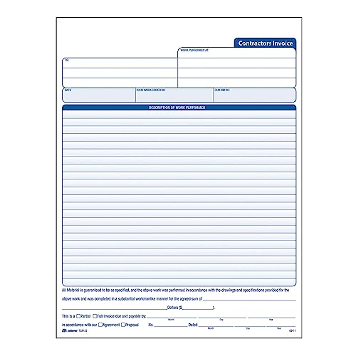 Adams Contractor's Invoice Book 8.38 x 11.44 Inch, 3-Part, Carbonless, 50 Sets, White, Canary, Pink (TC8122) von Adams