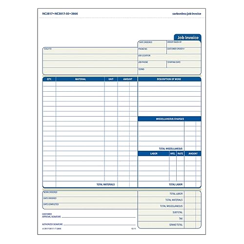 Adams Job Invoice Forms, 2-Part Carbonless, for Service and Repair Billing, 100 Individual Sets Per Pack (NC2817), White, 8-1/2 x 11 von Adams