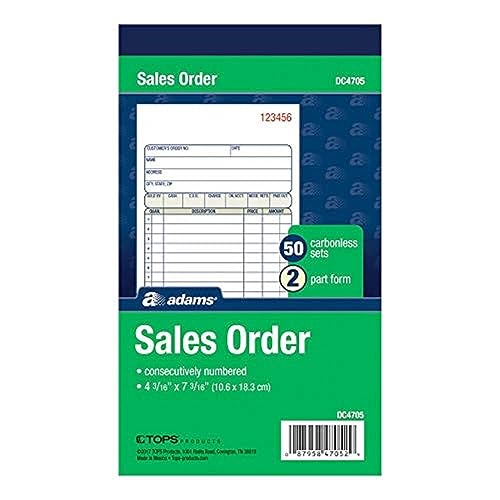 Adams Sales Order Books, 2-Part, Carbonless, White/Canary, 4-3/16 x 7-3/16 Inches, 50 Sets per Book, 3 Books (DC4705-3) von Adams