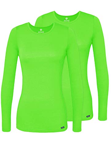 Adar Damen Untershirt 2er-Pack - Langärmeliges Komfort T-Shirt - 2902 - Neon Lime Green - XXS von Adar Uniforms