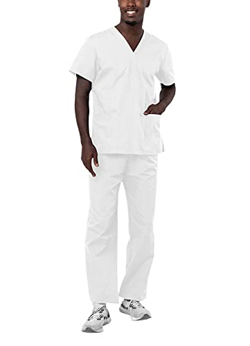 Adar Universal Unisex Pflegebekleidung - Unisex Set mit Kordelzug - 701 - White - L von Adar Uniforms