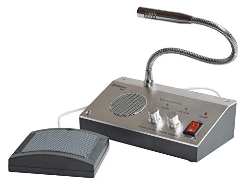 Adastra Professionelle Gegensprechanlage für Plexiglas oder Glasschutz mit Zwei-Wege-Mikrofon, Silber, AUX, Intercom, PA_SYSTEM, Tischplatte oder Wandmontage von Adastra