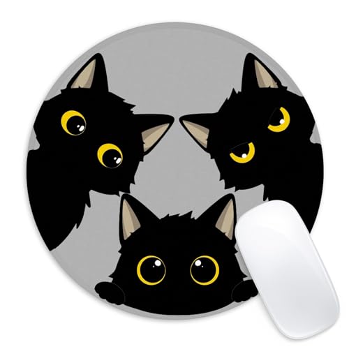 Rundes Mauspad mit niedlichen schwarzen Katzen, lustiges kleines Mauspad mit rutschfester Gummiunterseite, Heimbüro-Dekoration, Schreibtischzubehör, 21,6 cm rund Rundes Mauspad mit niedlichen schwarzen Katzen, lustiges kleines Mauspad mit rutschfester Gummiunterseite, Heimbüro-Dekoration, Schreibtischzubehör, 21,6 cm rund von Adastrah