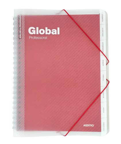 ADDITIO - Global Ordner für Lehrer | Bewertung | Terminplaner | Meetings | Größe 24 x 32 cm | Katalanisch | Rot von Additio