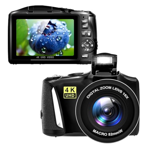 Ade Digitalkamera Fotokamera, 1080P 48MP Fotoapparat mit 16x Digitalzoom und Makro-Objektiv, Kompaktkamera mit rotierendem Armaturenbrett für Jugendliche, Anfänger, Erwachsene, 32GB SD-Karte von Ade