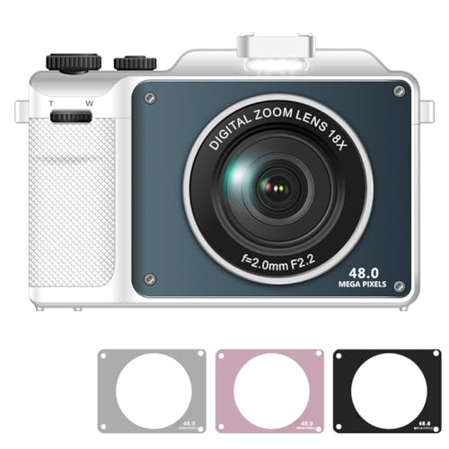 Ade Digitalkamera, 56MP 4K FHD Fotokamera mit 3,0 Zoll Bildschirm, 18X Digitalzoom Tragbar Kompaktkamera mit 64GB TF-Karte, Front- und Rücklinse, WiFi, für Teenager Erwachsene Anfänger, Weiß von Ade