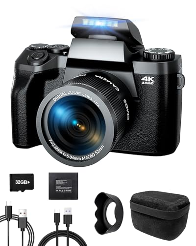 Ade Digitalkamera 4K 64MP Fotokamera mit 4.0" Touchscreen, 16X Digitalzoom Kompaktkamera mit Weitwinkel- und Makroobjektiv für Anfänger Fotografie, WiFi, Kameratasche, Einzellinse (Schwarz) von Ade