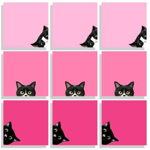 9 Blöcke schwarze Katze Haftnotizen Set, rosa selbstklebende Notizblöcke, super selbstklebende Notizblöcke, niedliche Notizkarte für Katzenliebhaber, Geschenk, Lehrer, Büro und Schulbedarf, 7,6 x 7,6 von Adeerus