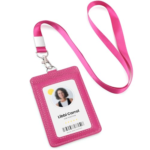 Cow Leather ID Badge Holder with Lanyard(Full Grain Leather,3"*4.5"),1 Clear ID Window and 3 Card Slots, Nylon Neck Lanyard with rotatable and Removable Metal Clasp, Vertical Name Badge Holders von Adenpvn