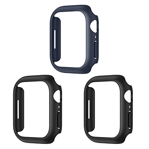 Adepoy Apple Watch Case Series 8 und Series 7 45 mm, 3 Pack hartes PC Gehäuse, Volle Kantenabdeckung, Schutzhülle Kompatibel mit iWatch 7 (Kein Displayschutz), Schwarz/Schwarz/Blau von Adepoy