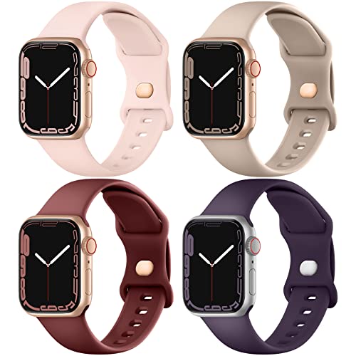 Adepoy Armbänder Kompatibel mit Apple Watch Armband 38mm 40mm 41mm 42mm 44mm 45mm, mit Druckverschluss Weiches Sport Band Damen Herren für Apple Watch SE 9 8 7 6 5 4 3 2 1, 4 Stück von Adepoy