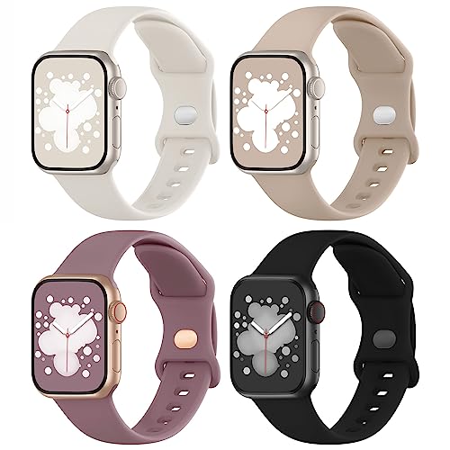 Adepoy Armbänder Kompatibel mit Apple Watch Armband 38mm 40mm 41mm 42mm 44mm 45mm, mit Druckverschluss Weiches Sport Band Damen Herren für Apple Watch SE 9 8 7 6 5 4 3 2 1, 4 Stück von Adepoy