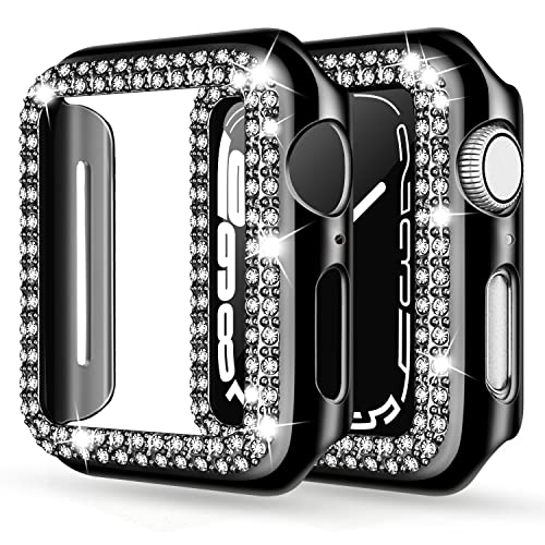 Adepoy Glitzer Sparkling Gehäuserahmen für Apple Watch Series 7, Kristallrahmen Schutzhülle für Apple Watch 41mm, Schwarz von Adepoy