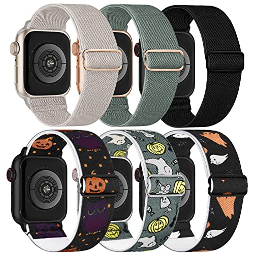 Adepoy Halloween Solo Loop Elastisches Armband Kompatibel mit Apple Watch 38mm 40mm 41mm, Nylon Stoff Band für Apple Watch Series 7/SE/6/5/4/3/2/1, 6 Stück von Adepoy