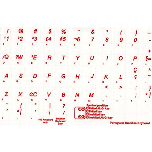 AdesiviTastiera.it - Aufkleber Buchstaben Portugiesisch Brasilien Tastatur transparent Hintergrund rote Buchstaben von AdesiviTastiera.it